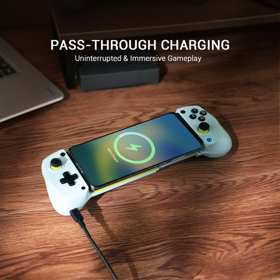 ​Headline: Uninterrupted, Immersive Gameplay ​Never let a low battery ruin your winning streak again. ​With Pass-Through Charging, you can charge your phone directly through the controller while you play. ​Stay fully immersed in your favorite worlds without ever needing to pause or disconnect.